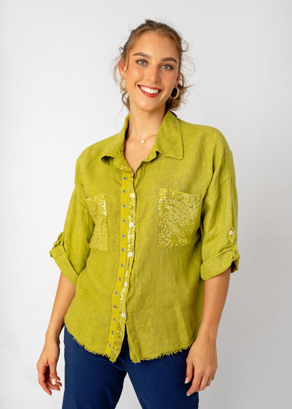 The Bling Blouse in Matcha Tea
