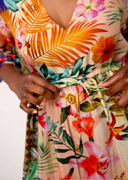 Giselle Dress in Peach Hibiscus