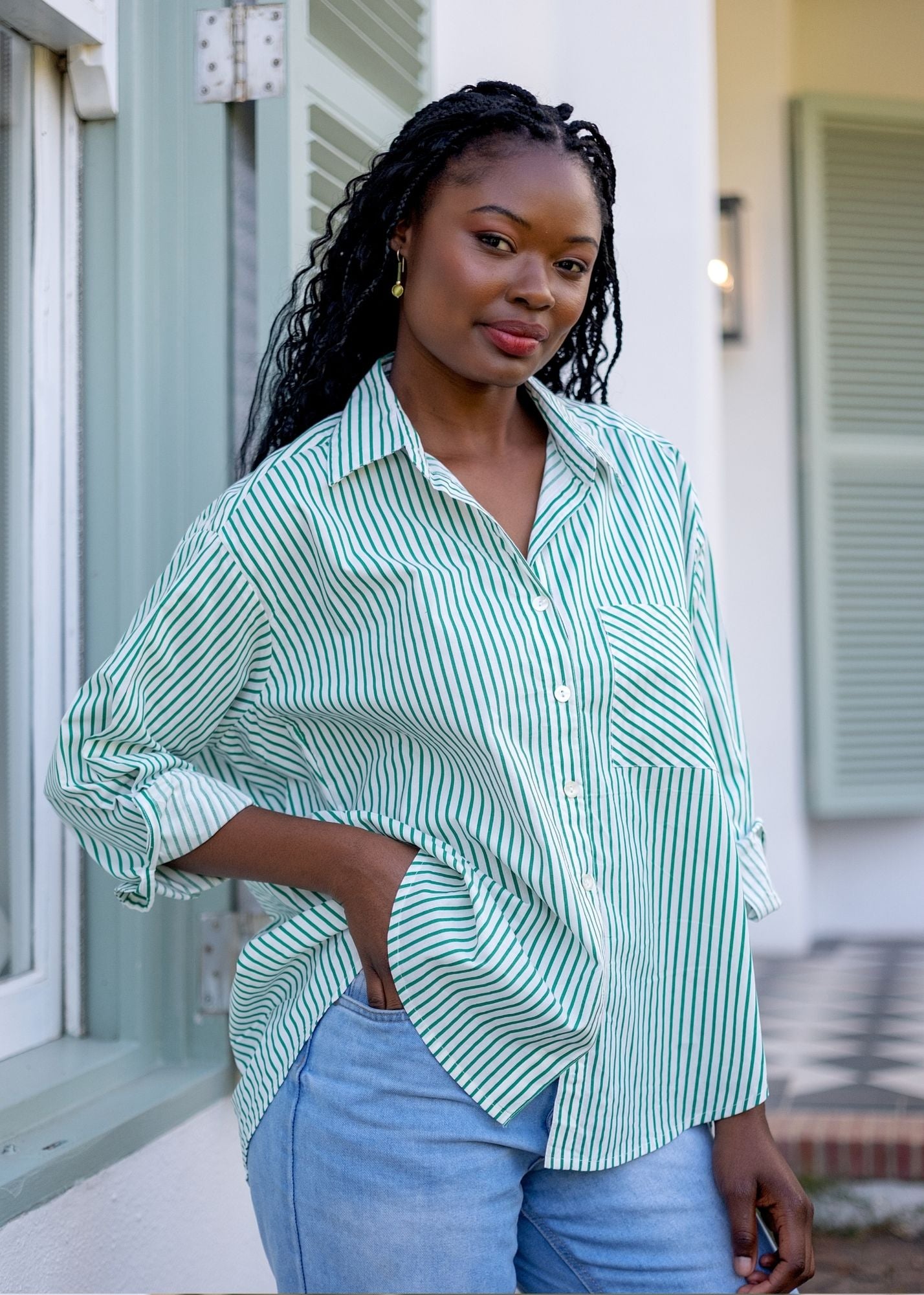 Fleur Shirt in Sage Stripe