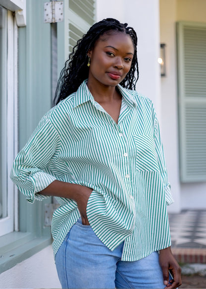 Fleur Shirt in Sage Stripe