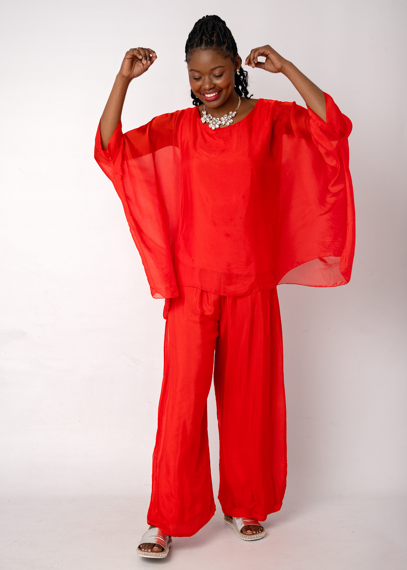 Sophia 100% Silk Flow Top in Red