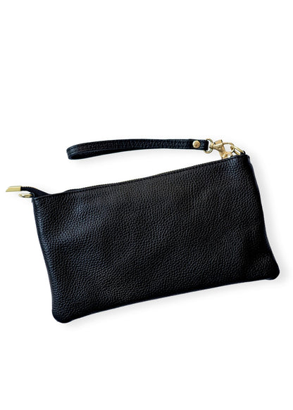 Verona Slim Leather Crossbody Clutch – Black