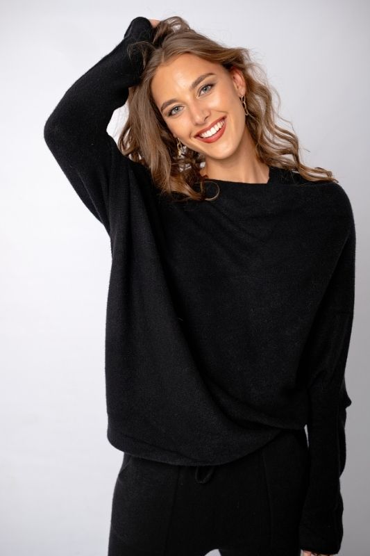 Urban Cozi Asymmetrical Sweater in Black