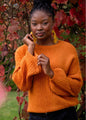 Ribbed Knit Jumper with Bubble Sleeves in Orange Rust