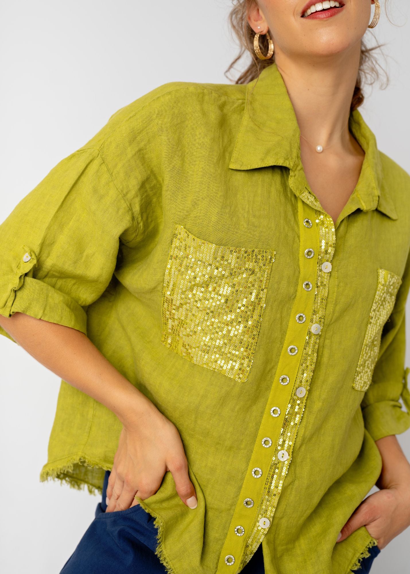 The Bling Blouse in Matcha Tea