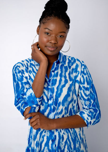 Lindi Dress in Blue Animal Print