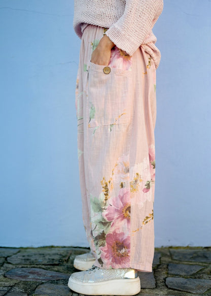 Lino 100% Linen Pants in Heirloom Bloom Peony Blush