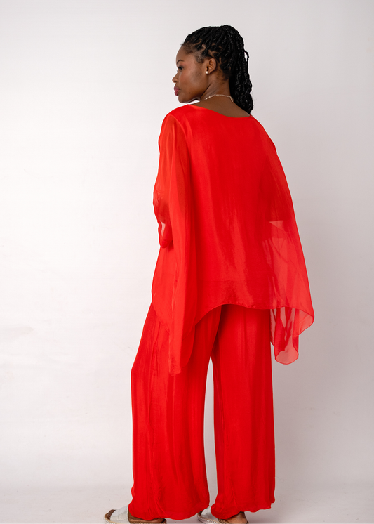 Sophia 100% Silk Flow Top in Red