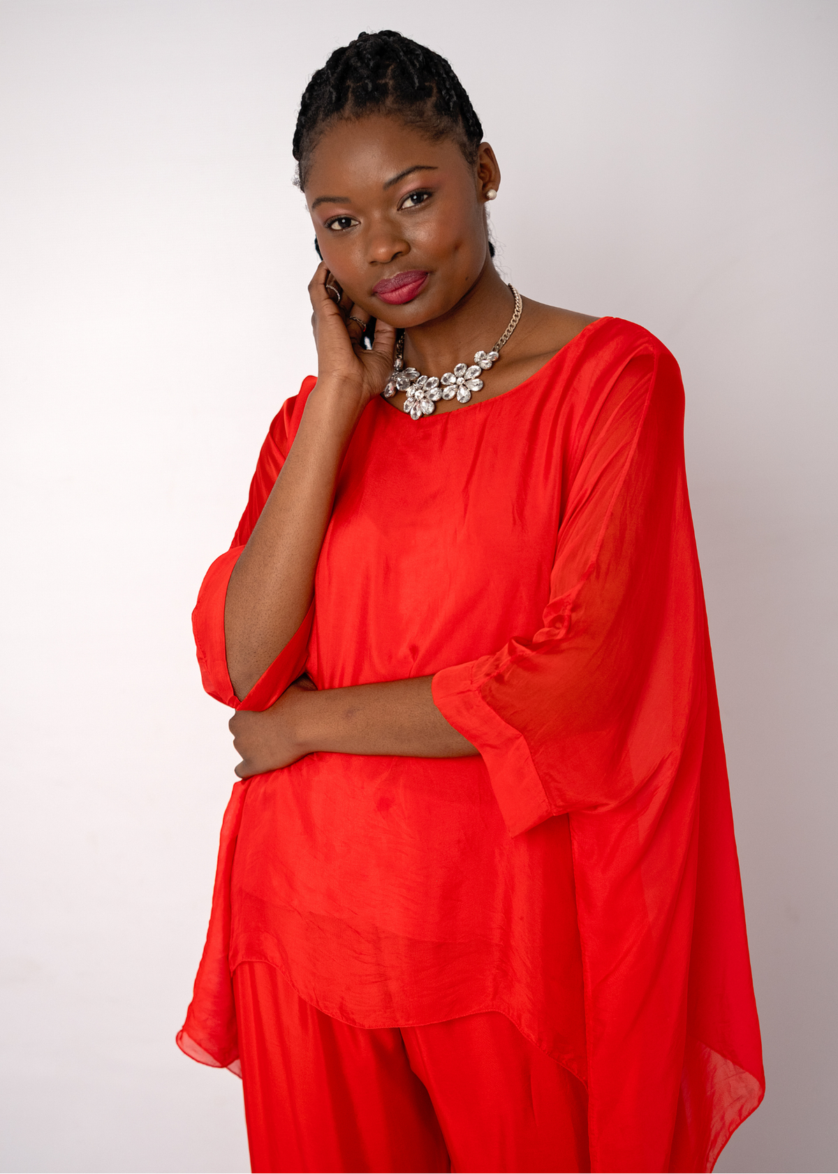 Sophia 100% Silk Flow Top in Red