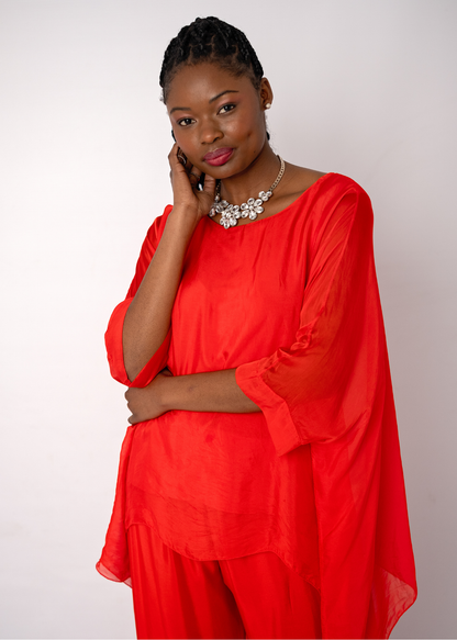 Sophia 100% Silk Flow Top in Red