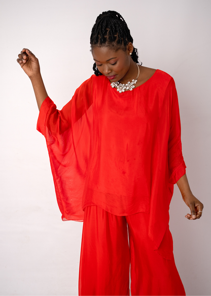 Sophia 100% Silk Flow Top in Red