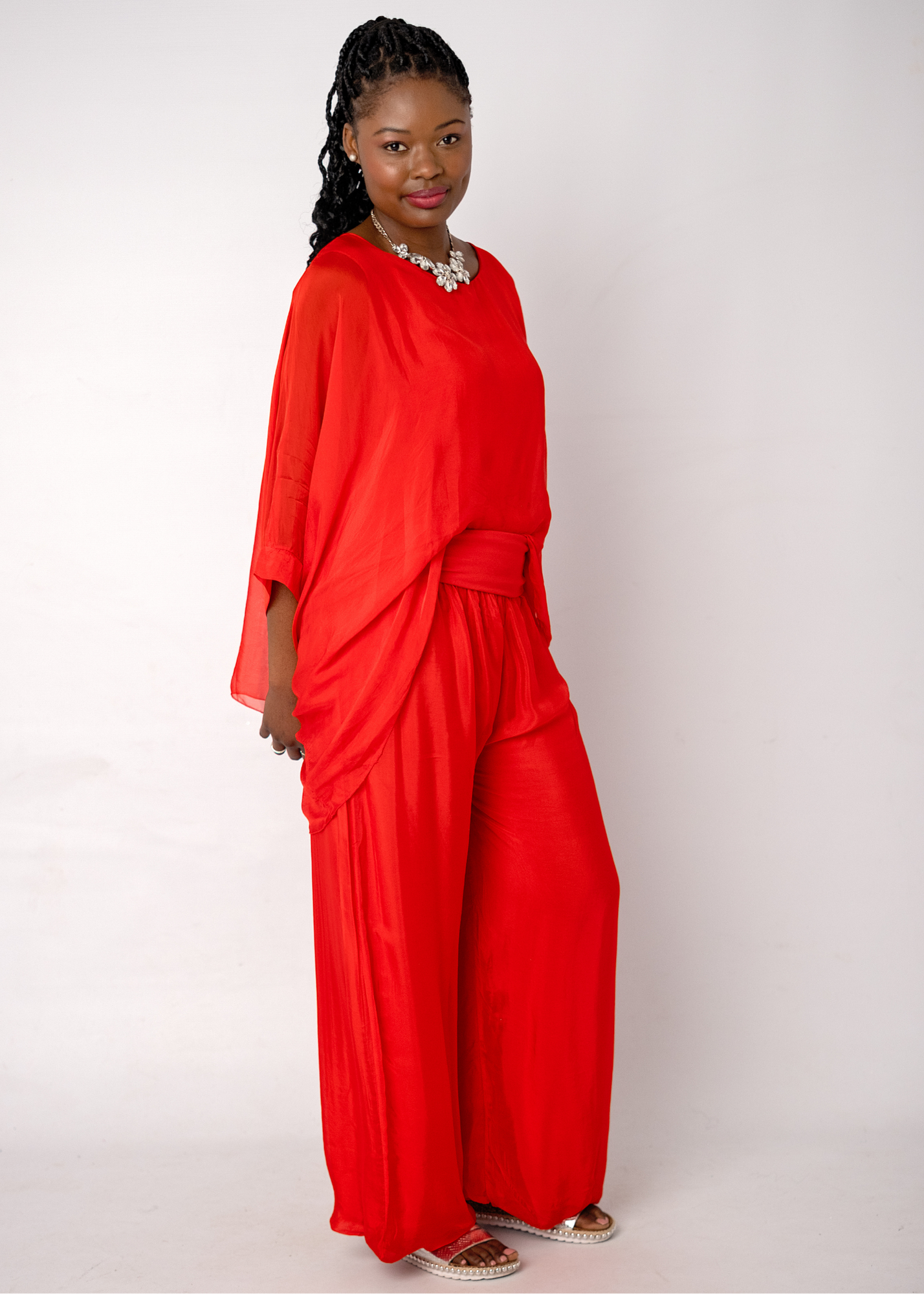 Sophia 100% Silk Flow Top in Red
