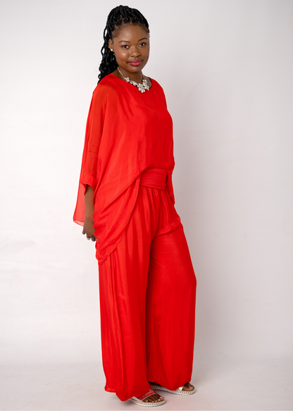 Sophia 100% Silk Flow Top in Red