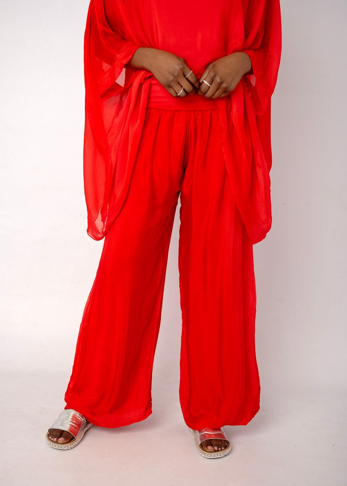Sophia 100% Silk Flow Pants in Red
