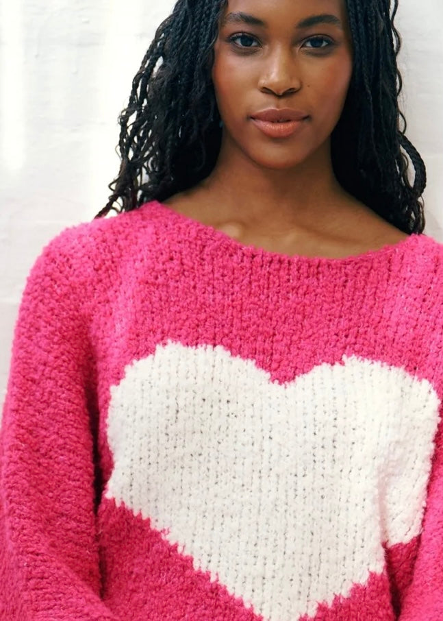 Sweetheart Chunky  Round Neck Knit in Pink