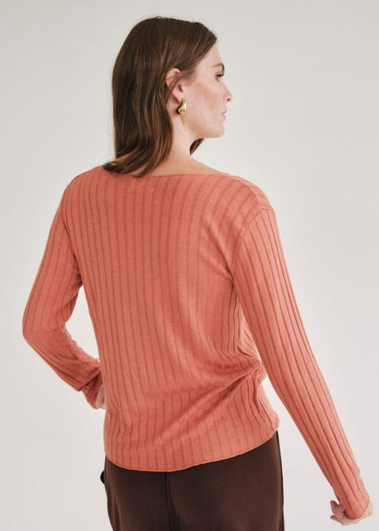 The Mila Ribbed Knit Top in Rust