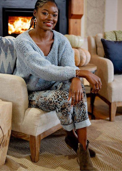 Chunky V-Neck Knit in Light Blue