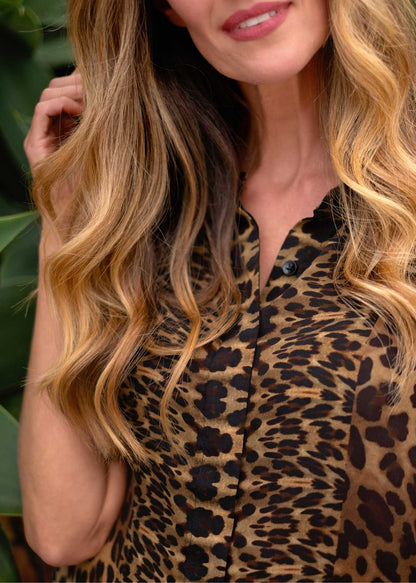 Molly Button down blouse in Black and Brown Safari