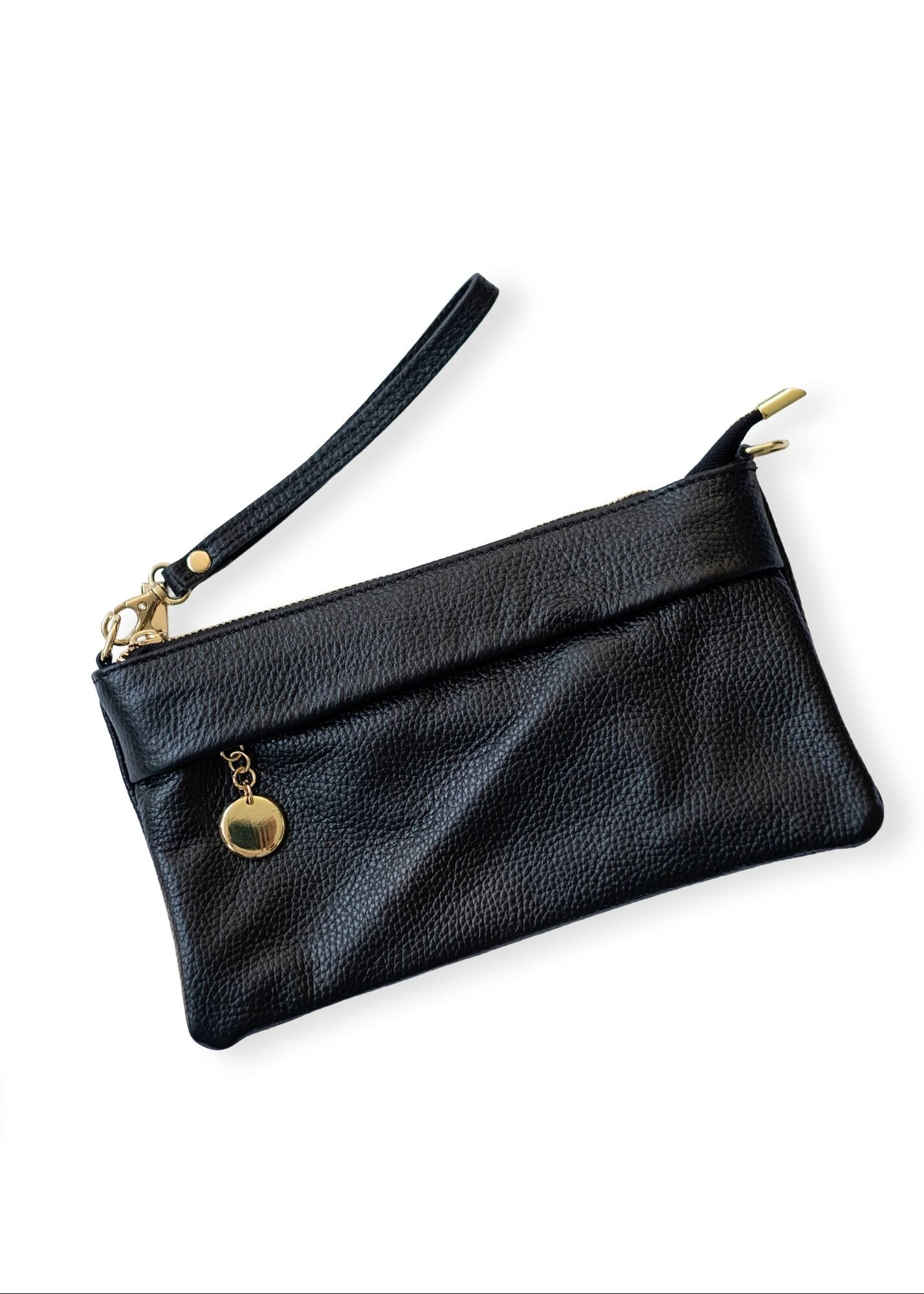 Verona Slim Leather Crossbody Clutch – Black