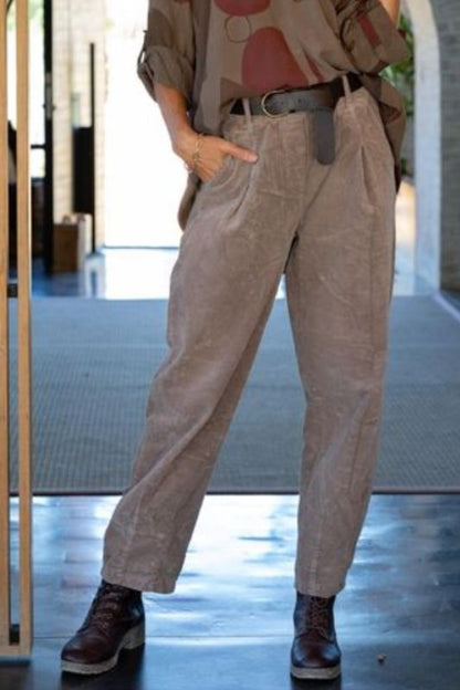 Lucca Corduroy Barrel Pant in Taupe
