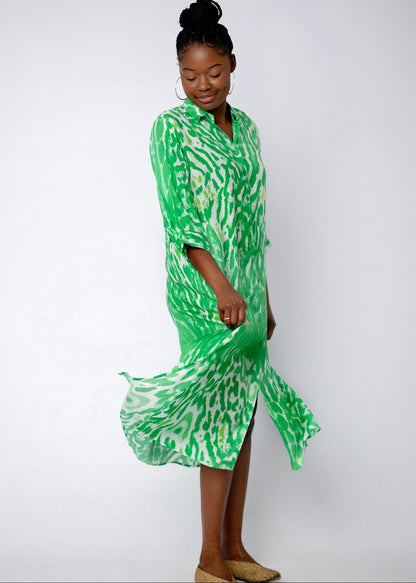 Lindi Dress in Lime Animal Print