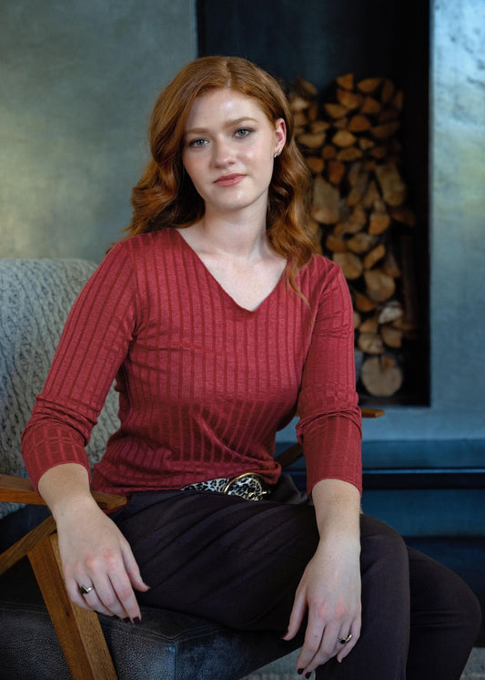 The Mila Ribbed Knit Top in Burnt Red