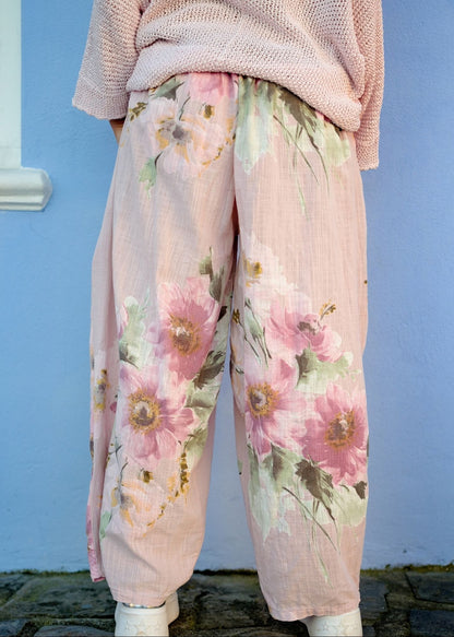 Lino 100% Linen Pants in Heirloom Bloom Peony Blush