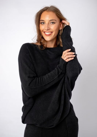 Urban Cozi Asymmetrical Sweater in Black