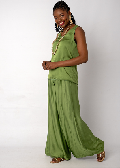 Mila Viscose Silk Blend Pants set in Chartreuse