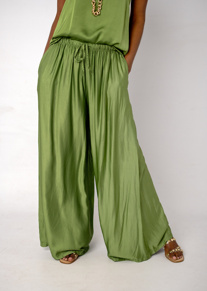 Mila Viscose Silk Blend Pants set in Chartreuse