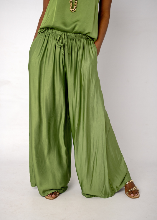 Mila Viscose Silk Blend Pants set in Chartreuse