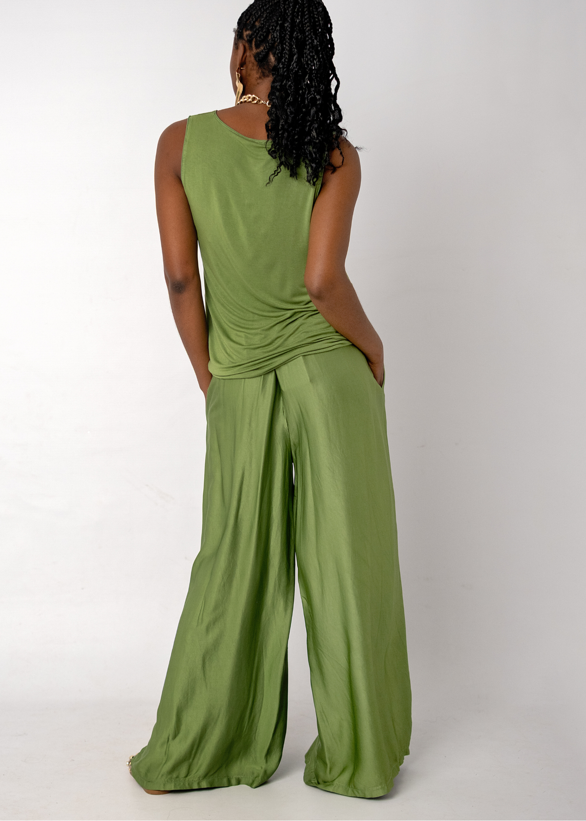 Mila Viscose Silk Blend Pants set in Chartreuse