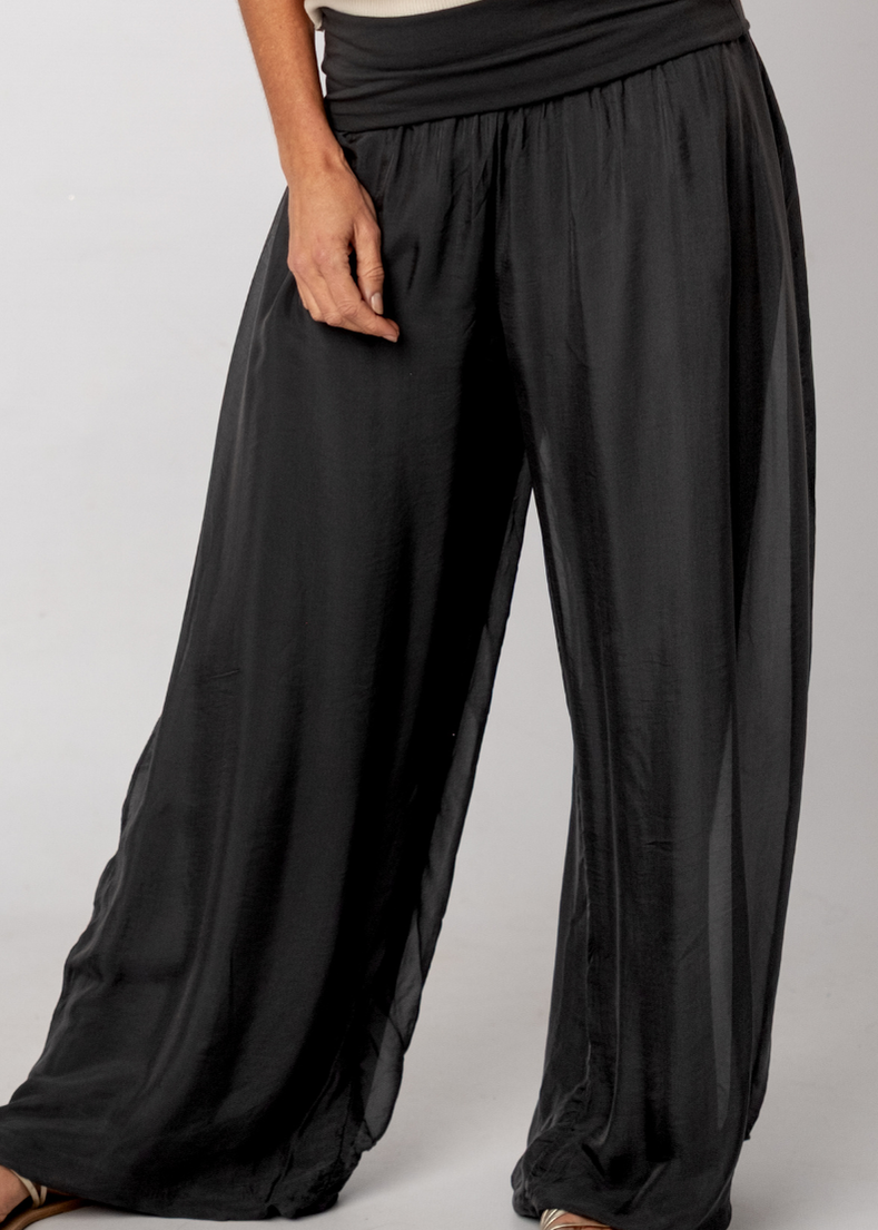 Sophia 100% Silk Flow Pants in Charcoal