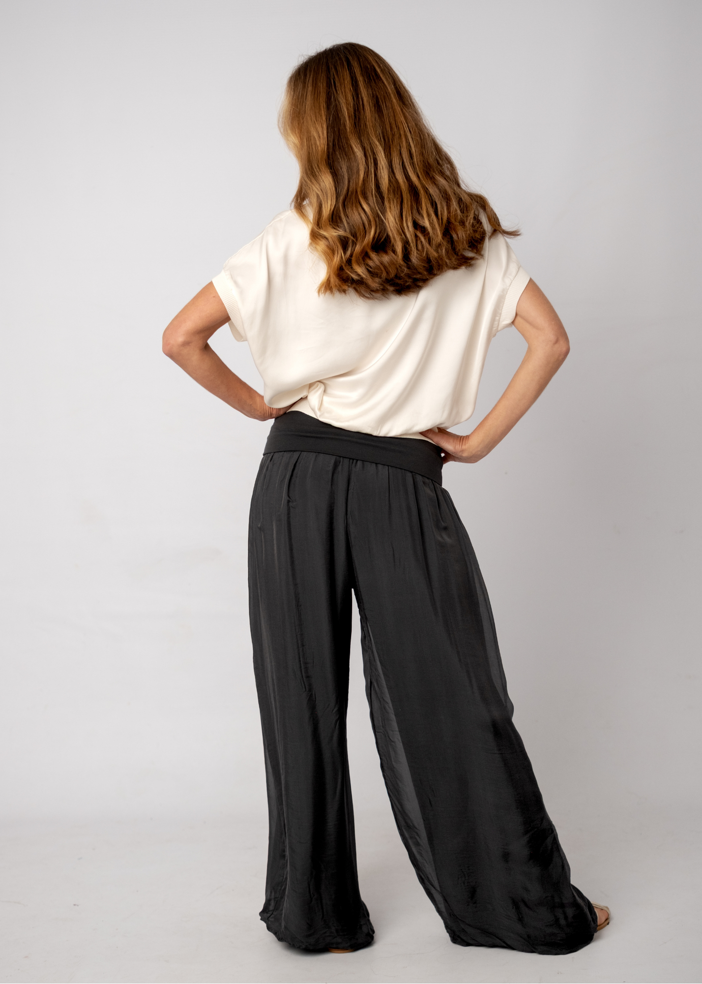 Sophia 100% Silk Flow Pants in Charcoal