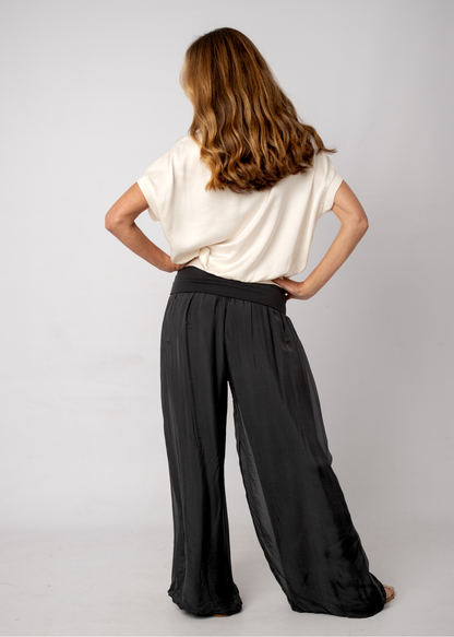 Sophia 100% Silk Flow Pants in Charcoal