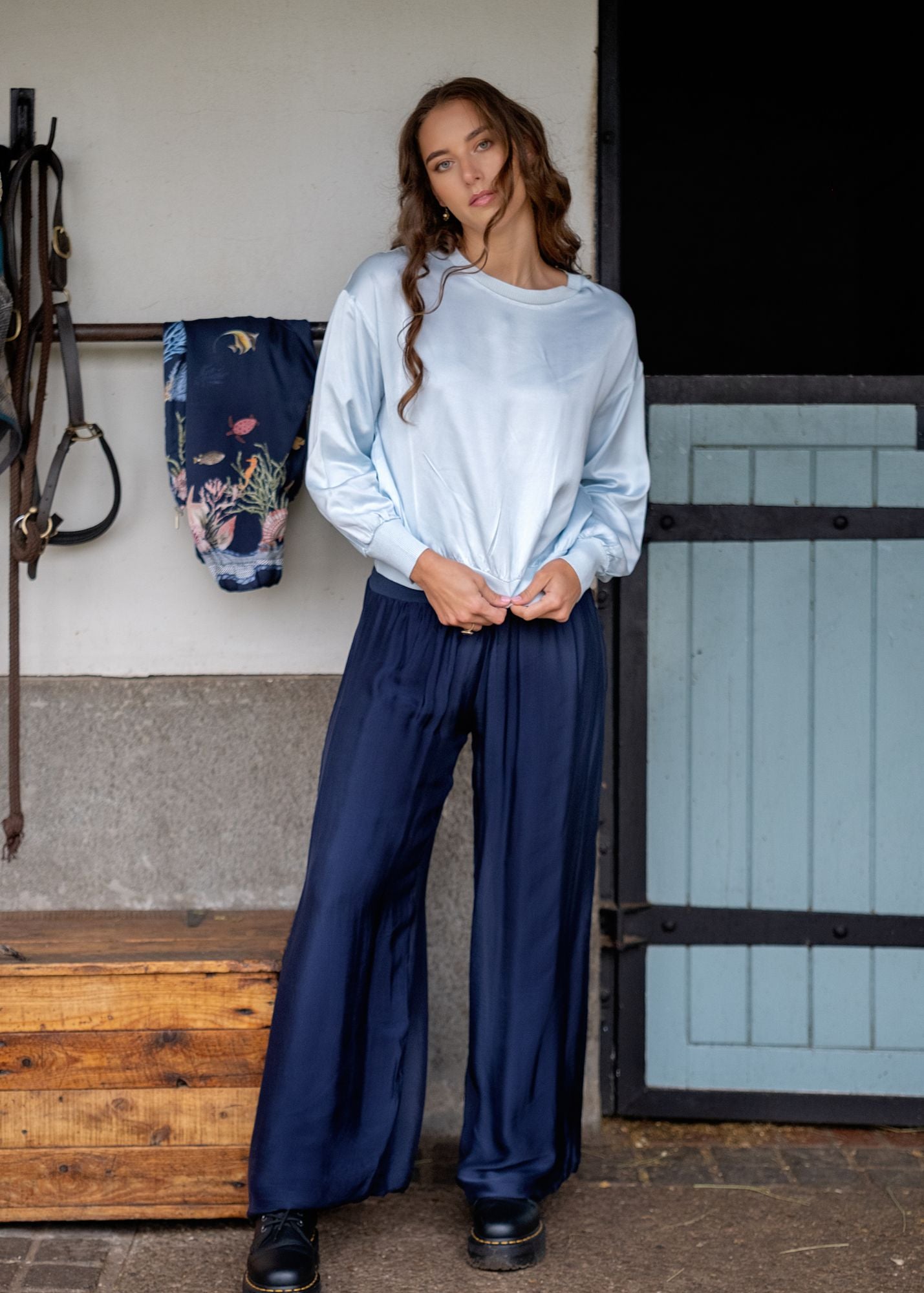 Lila Crew Top Long  Sleeve in Sky Blue