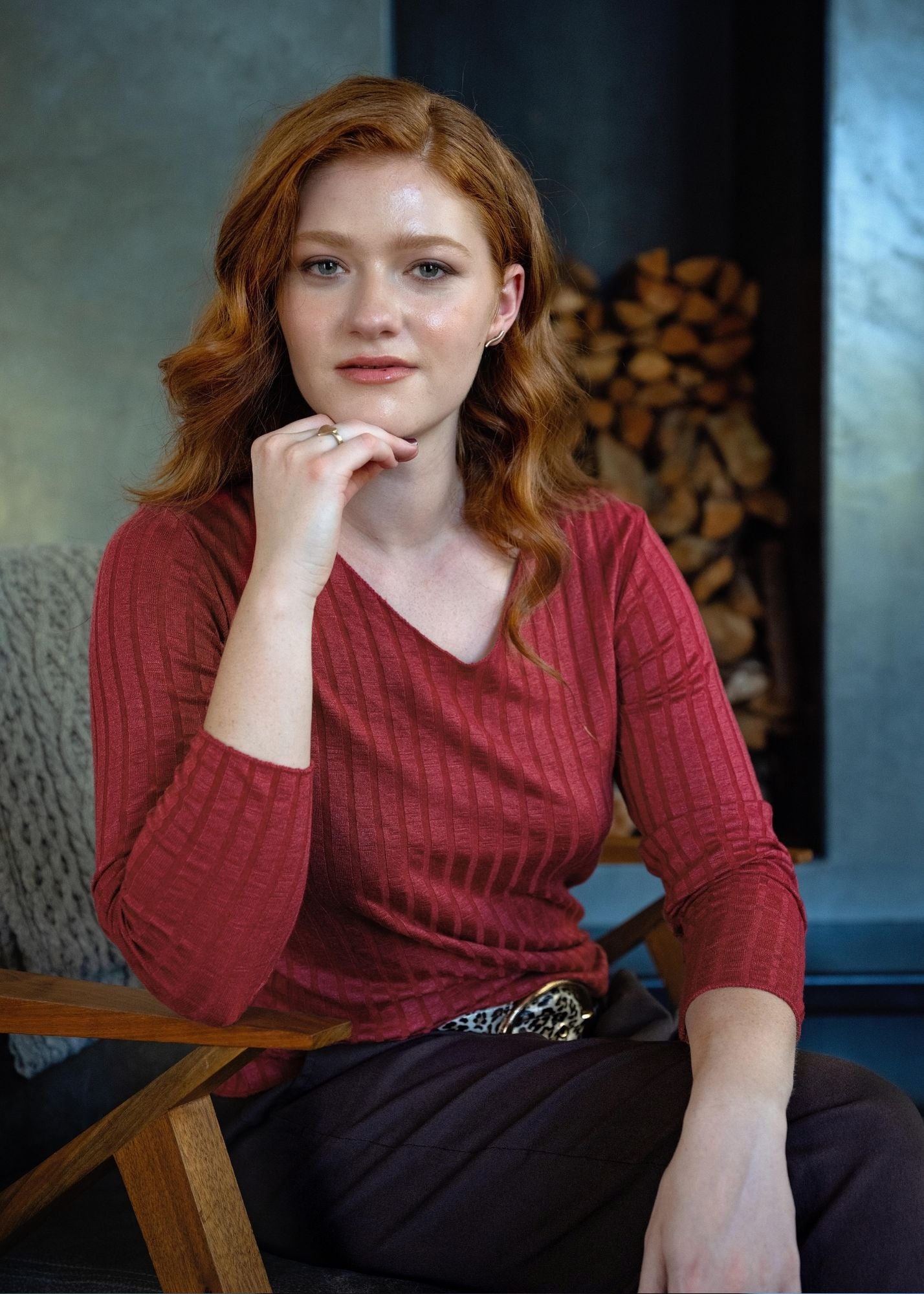 Mila Ribbed Knit Top in Burnt Red