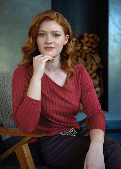 Mila Ribbed Knit Top in Burnt Red