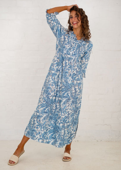 Sarah Dress with Frill in Blue Floral
