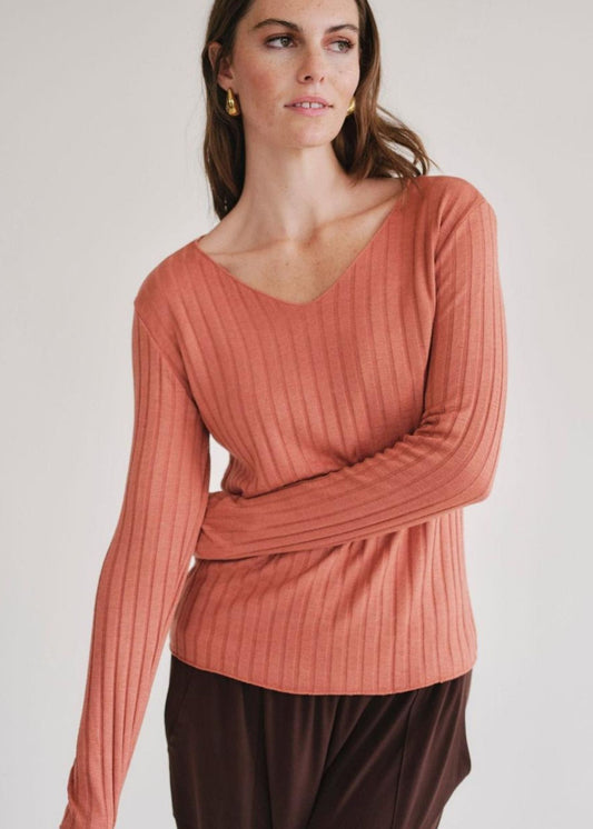 The Mila Ribbed Knit Top in Rust