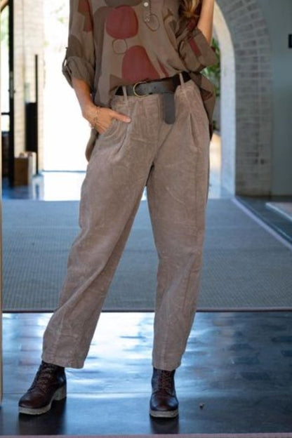Lucca Corduroy Barrel Pant in Taupe
