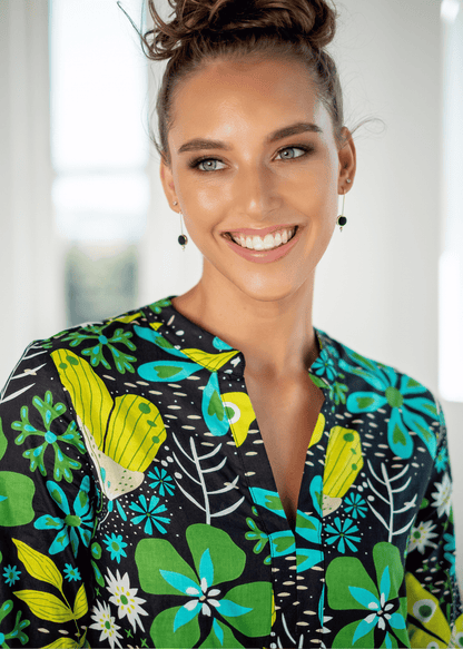 Lee-Ann pleated dress short, Black with Bold Lime