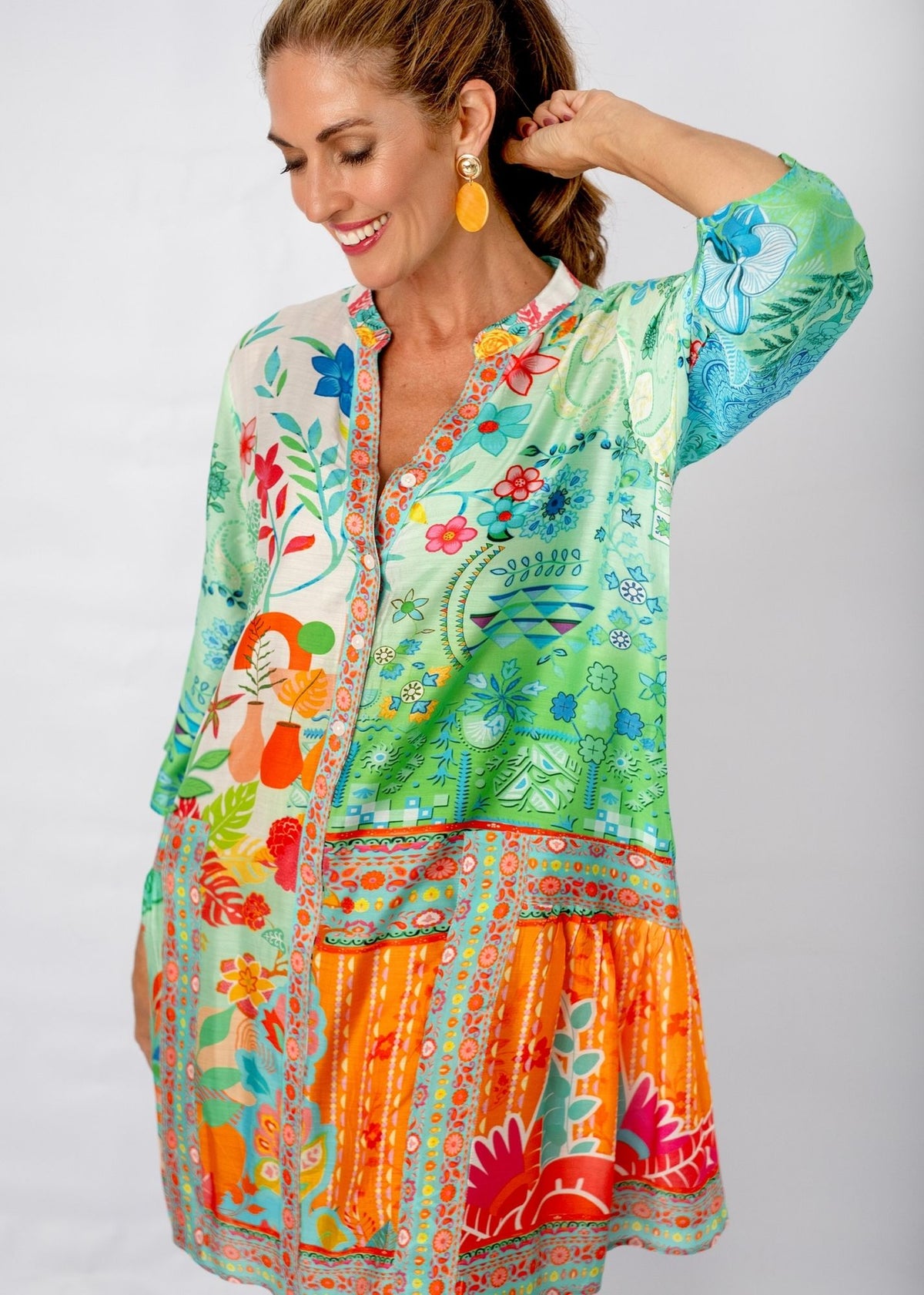 Amalfi Dress in Green and Coral Boutique