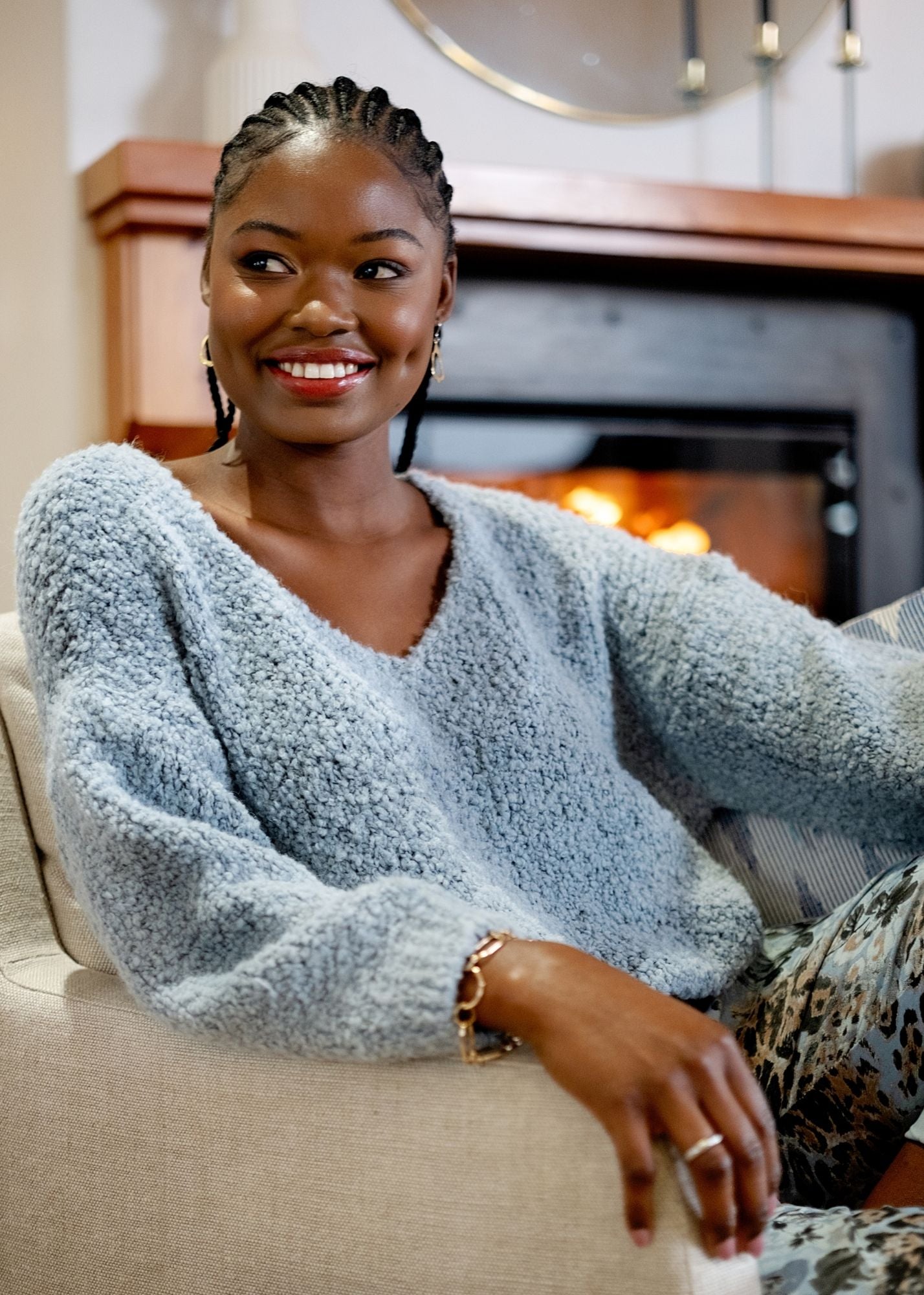 Chunky V-Neck Knit in Light Blue