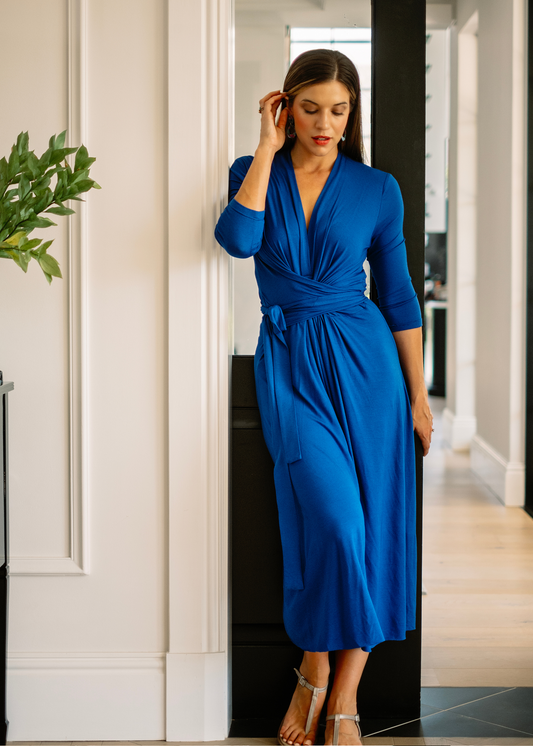 Inge Wrap dress - calf length in Blue