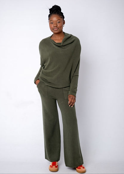 Urban Cozi Asymmetrical Sweater in Olive Green
