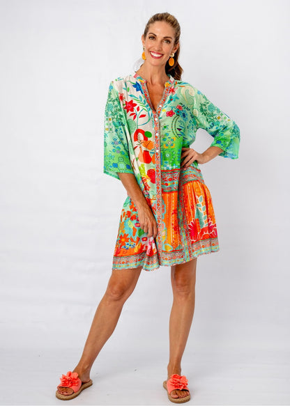 Amalfi Dress in Green and Coral Boutique