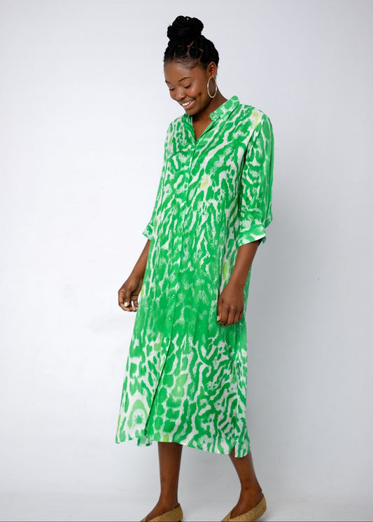 Lindi Dress in Lime Animal Print