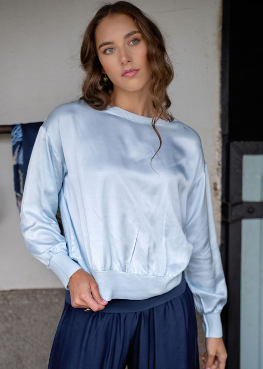 Lila Crew Top Long  Sleeve in Sky Blue