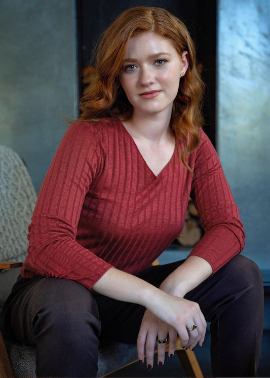 The Mila Ribbed Knit Top in Burnt Red